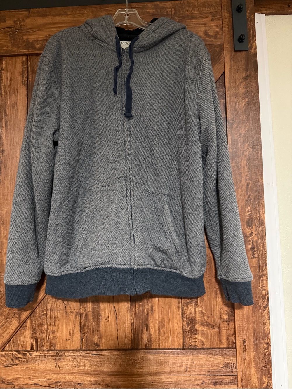 Hybrid Threads Heavyweight Gray/Blue Men Full Zip Sherpa Lined Hoodie Size L